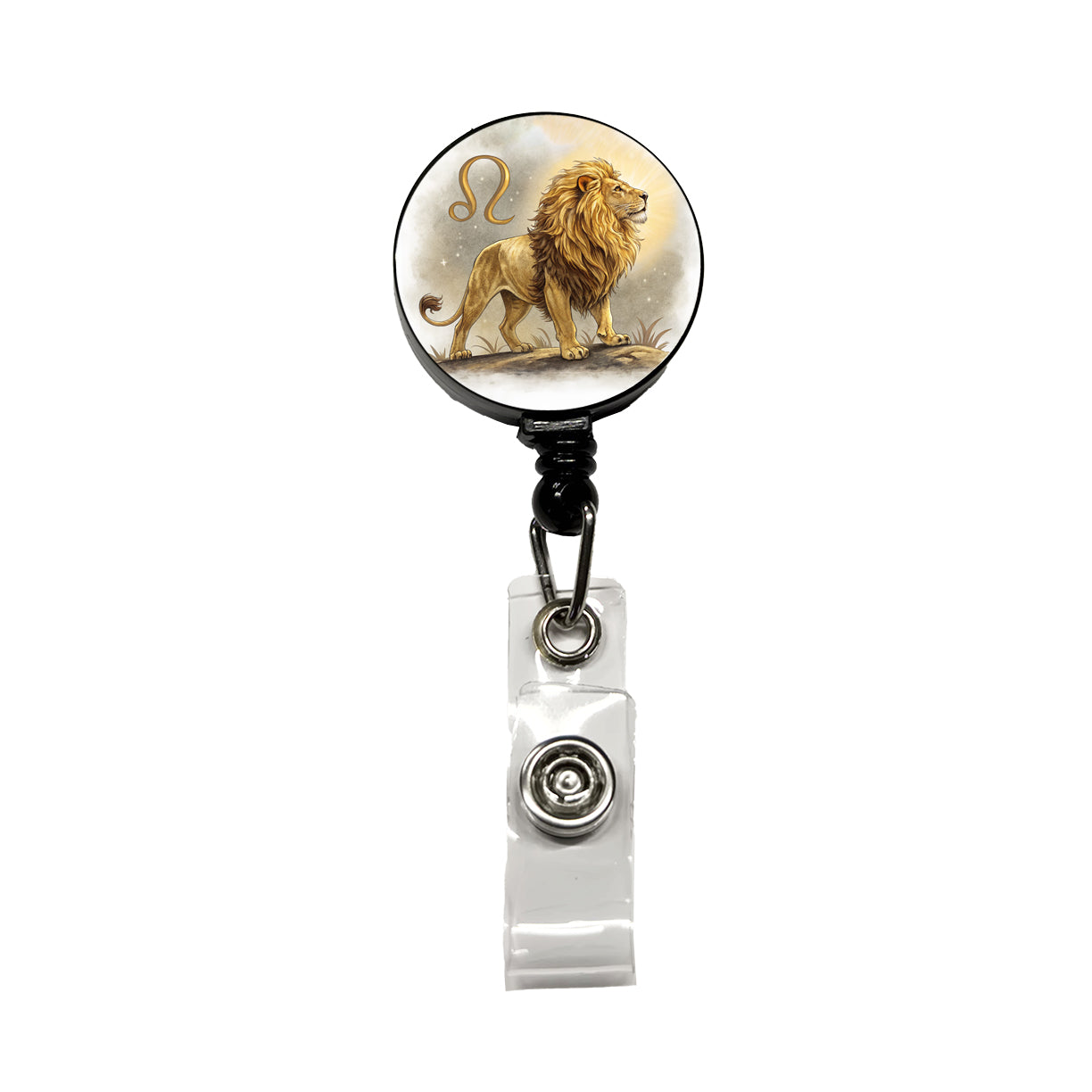 Zodiac Horoscope Symbol Leo Lion Retractable ID Key Card Name Tag Badge Holder with Clip