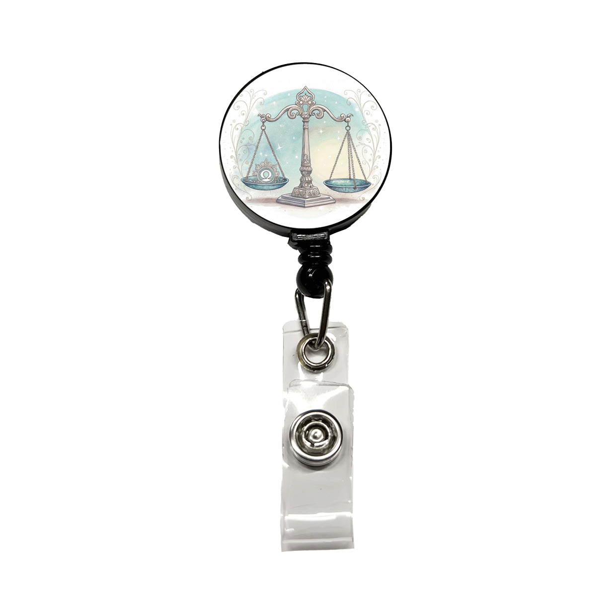 Zodiac Horoscope Symbol Libra Scales Retractable ID Key Card Name Tag Badge Holder with Clip
