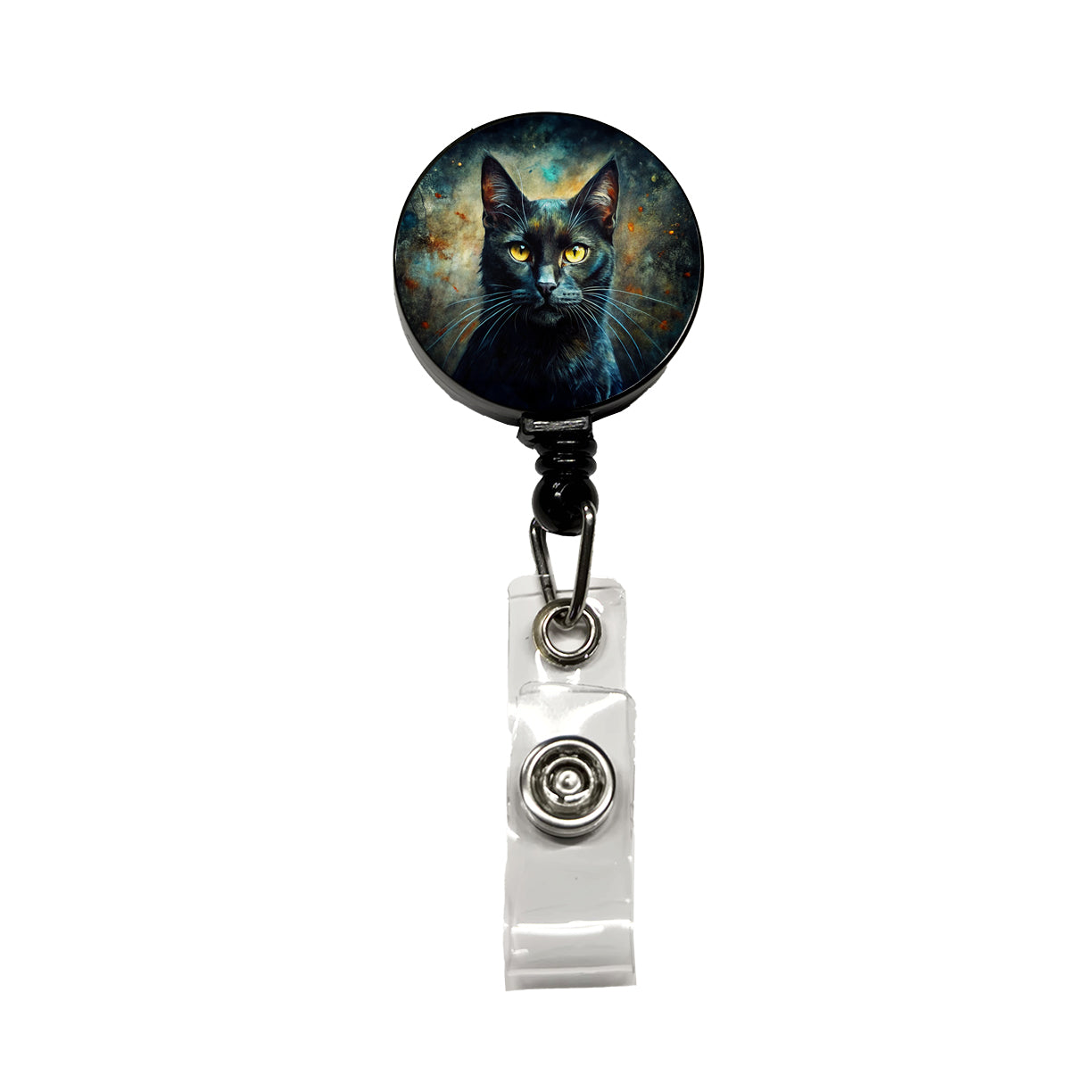Black Cat Abstract Art Retractable ID Key Card Name Tag Badge Holder with Clip