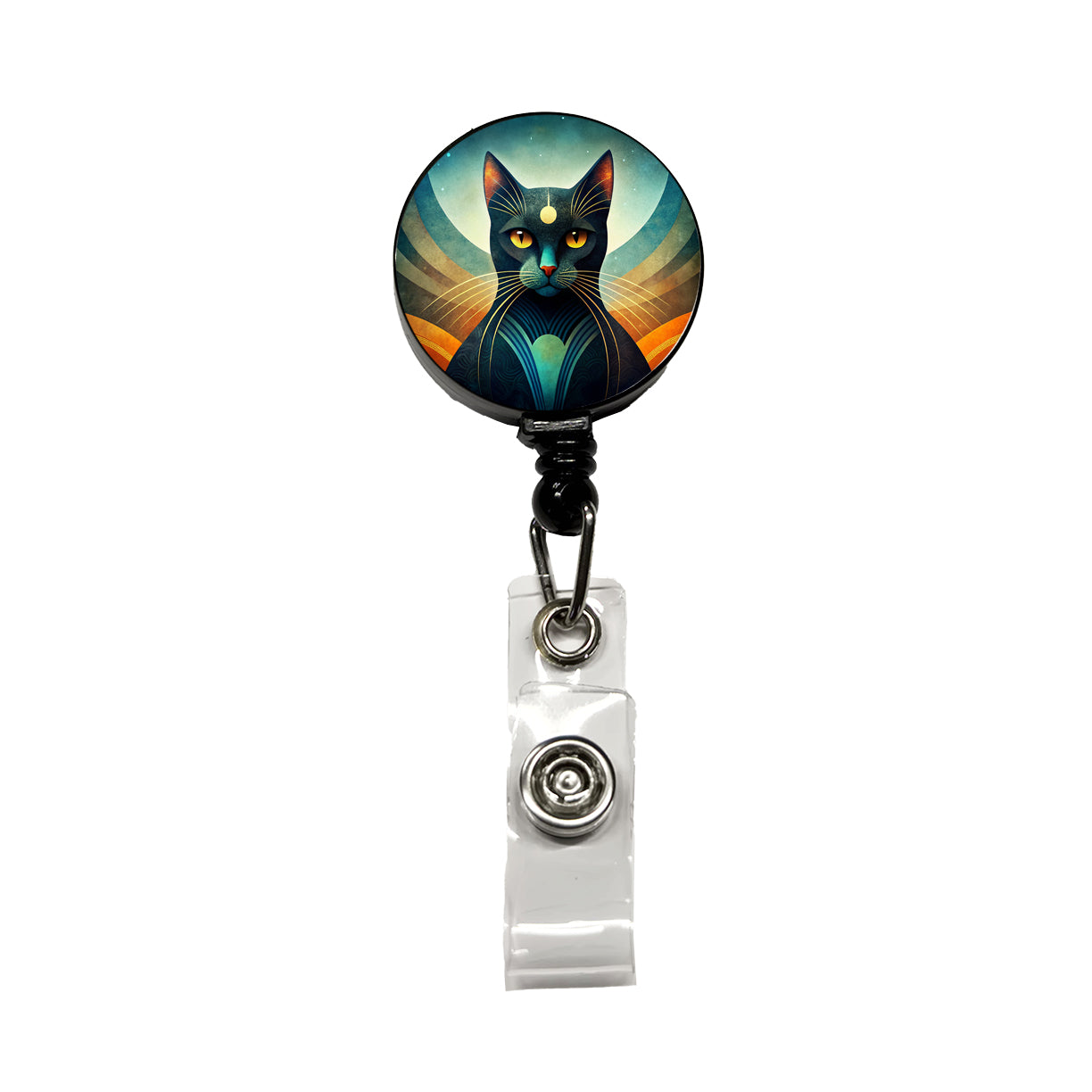 Black Cat Abstract Stylized Art Retractable ID Key Card Name Tag Badge Holder with Clip