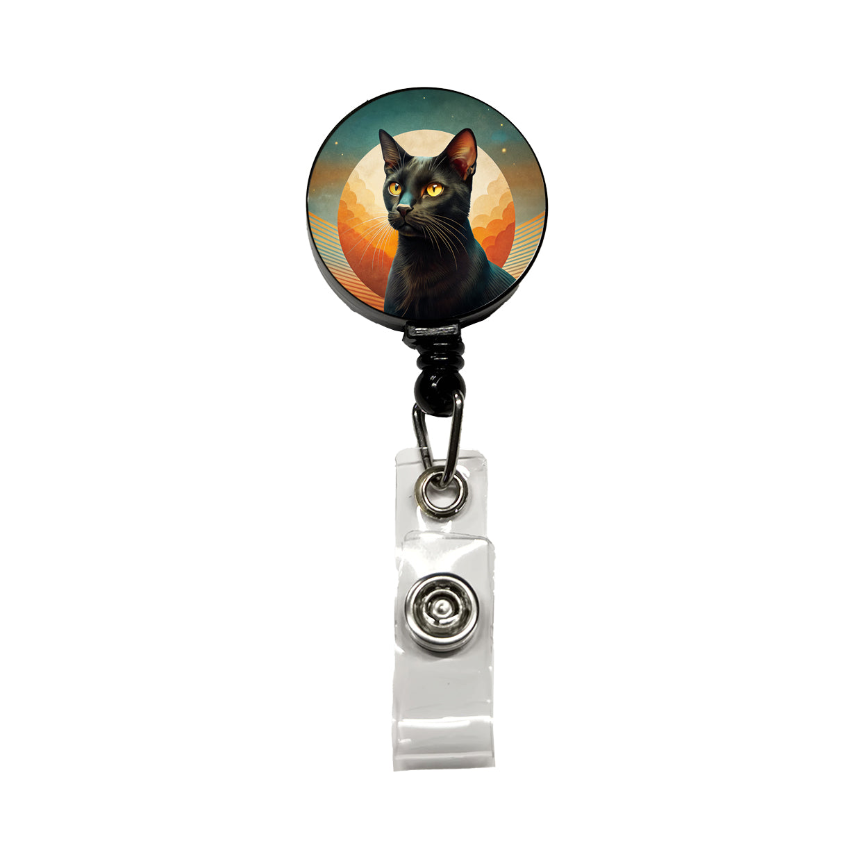 Black Cat Contemporary Art Retractable ID Key Card Name Tag Badge Holder with Clip