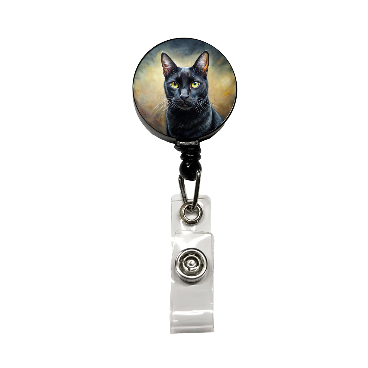 Black Cat Illustration Retractable ID Key Card Name Tag Badge Holder with Clip