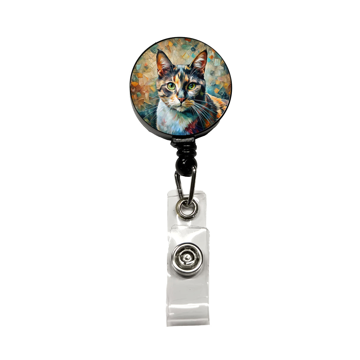 Calico Cat Abstract Art Retractable ID Key Card Name Tag Badge Holder with Clip