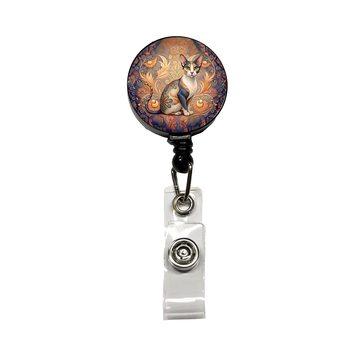 Calico Cat Art Nouveau Retractable ID Key Card Name Tag Badge Holder with Clip