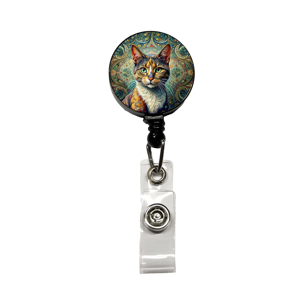 Calico Cat Bohemian Art Retractable ID Key Card Name Tag Badge Holder with Clip