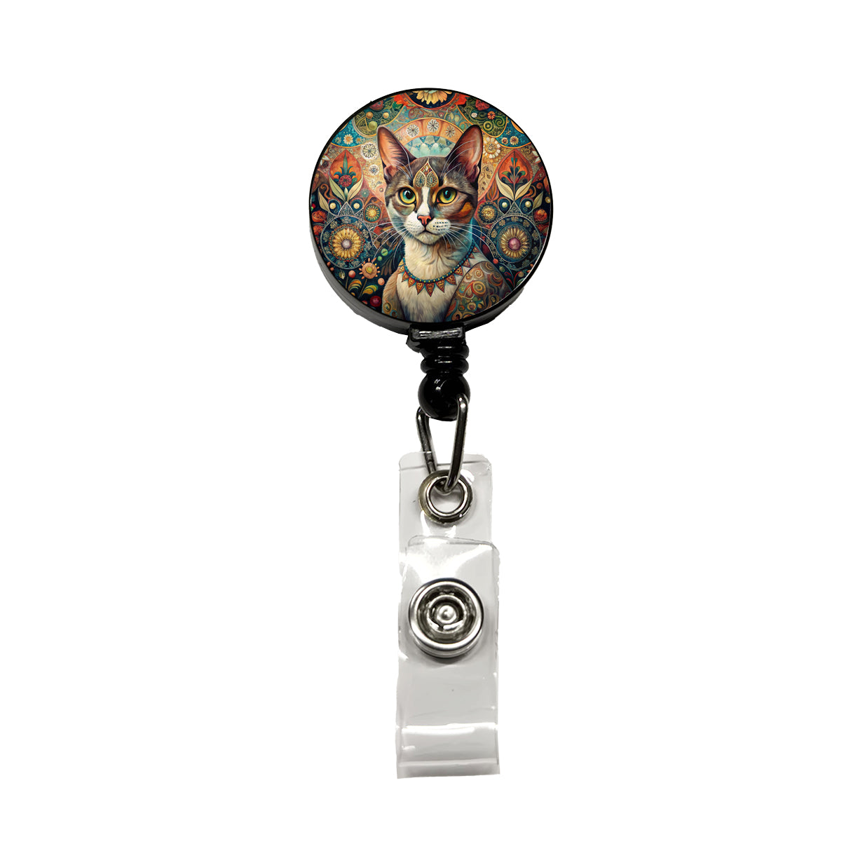 Calico Cat French Bohemian Art Retractable ID Key Card Name Tag Badge Holder with Clip