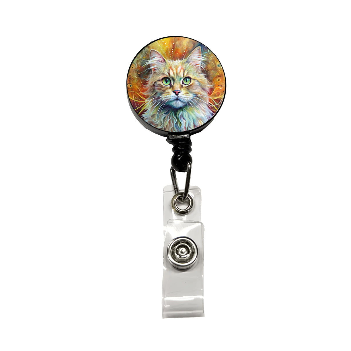 Persian Cat Abstract Art Retractable ID Key Card Name Tag Badge Holder with Clip
