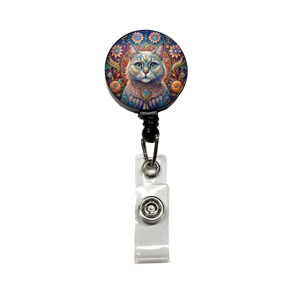 Persian Cat Bohemian Art Retractable ID Key Card Name Tag Badge Holder with Clip