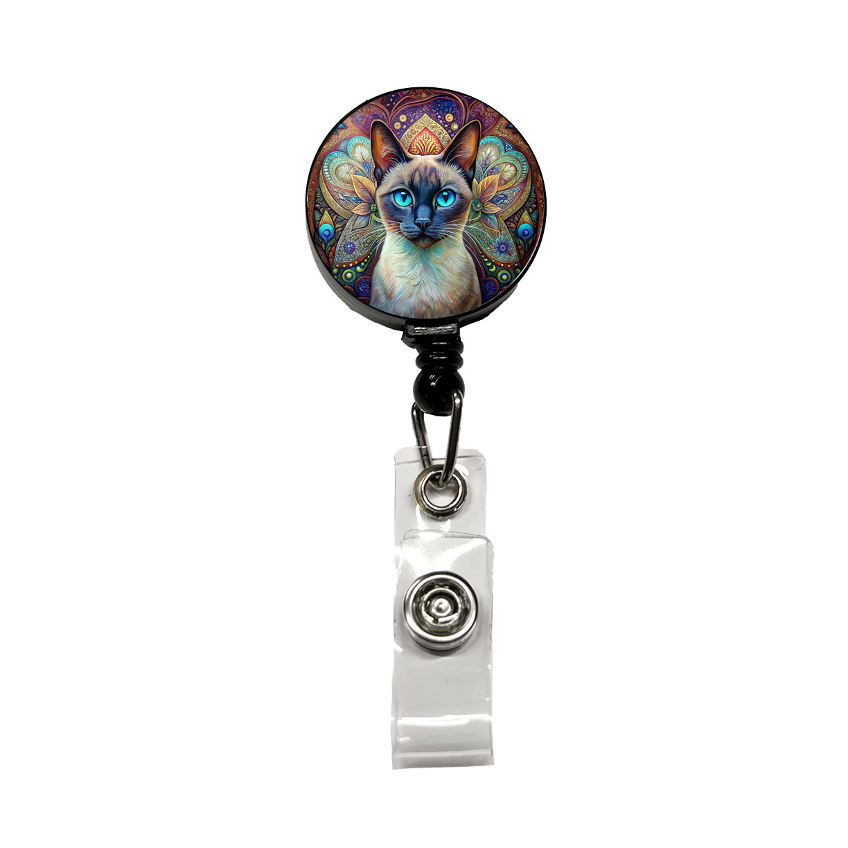 Siamese Cat Bohemian Art Retractable ID Key Card Name Tag Badge Holder with Clip