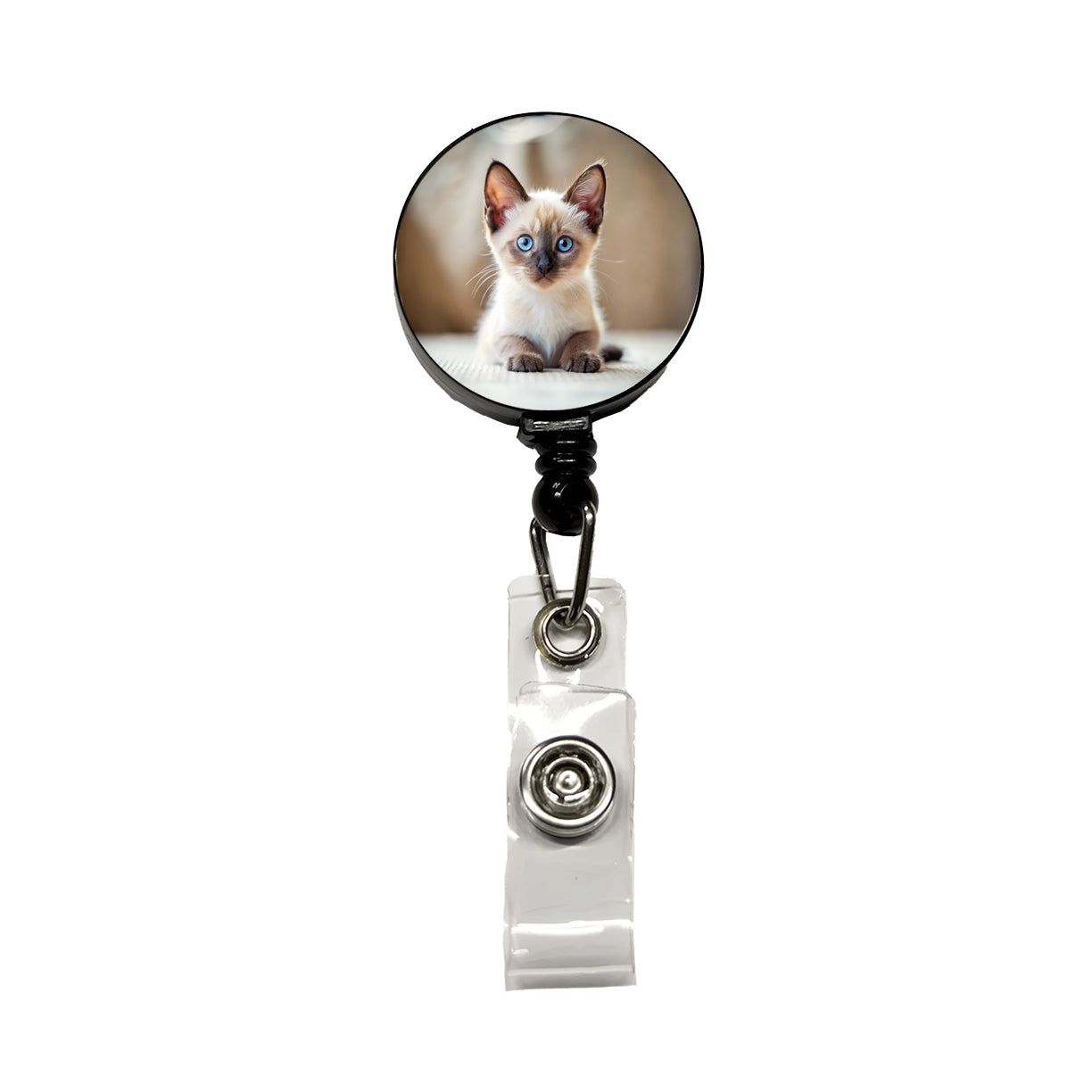 Siamese Cat Kitten Photo Retractable ID Key Card Name Tag Badge Holder with Clip