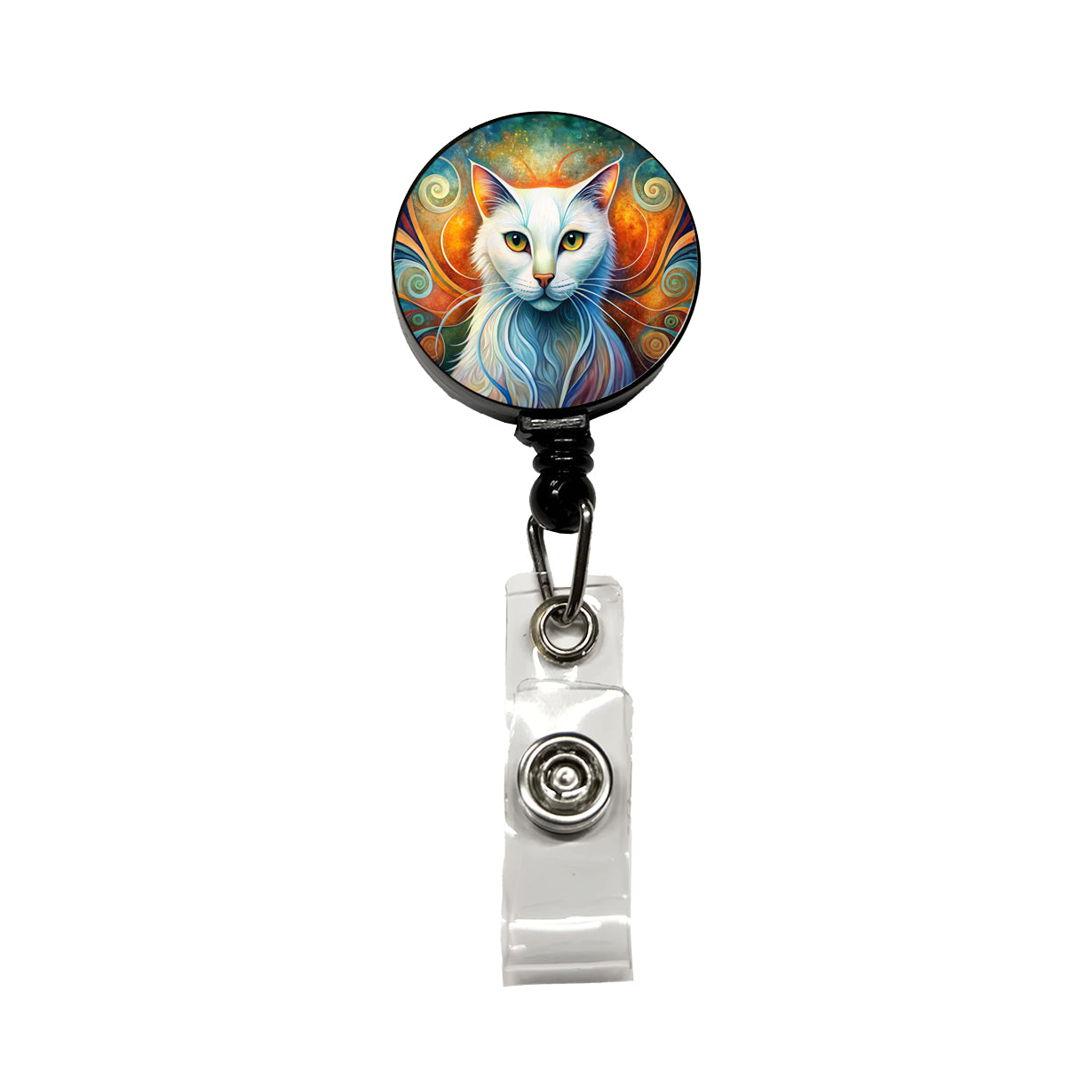 White Cat Abstract Stylized Art Retractable ID Key Card Name Tag Badge Holder with Clip