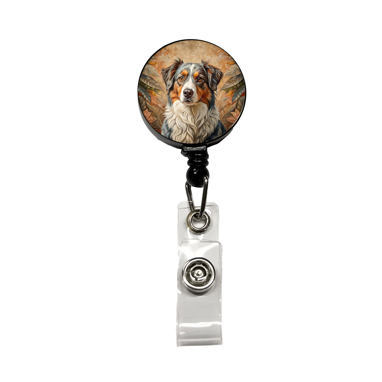 Australian Shepherd Dog French Bohemian Art Retractable ID Key Card Name Tag Badge Holder with Clip