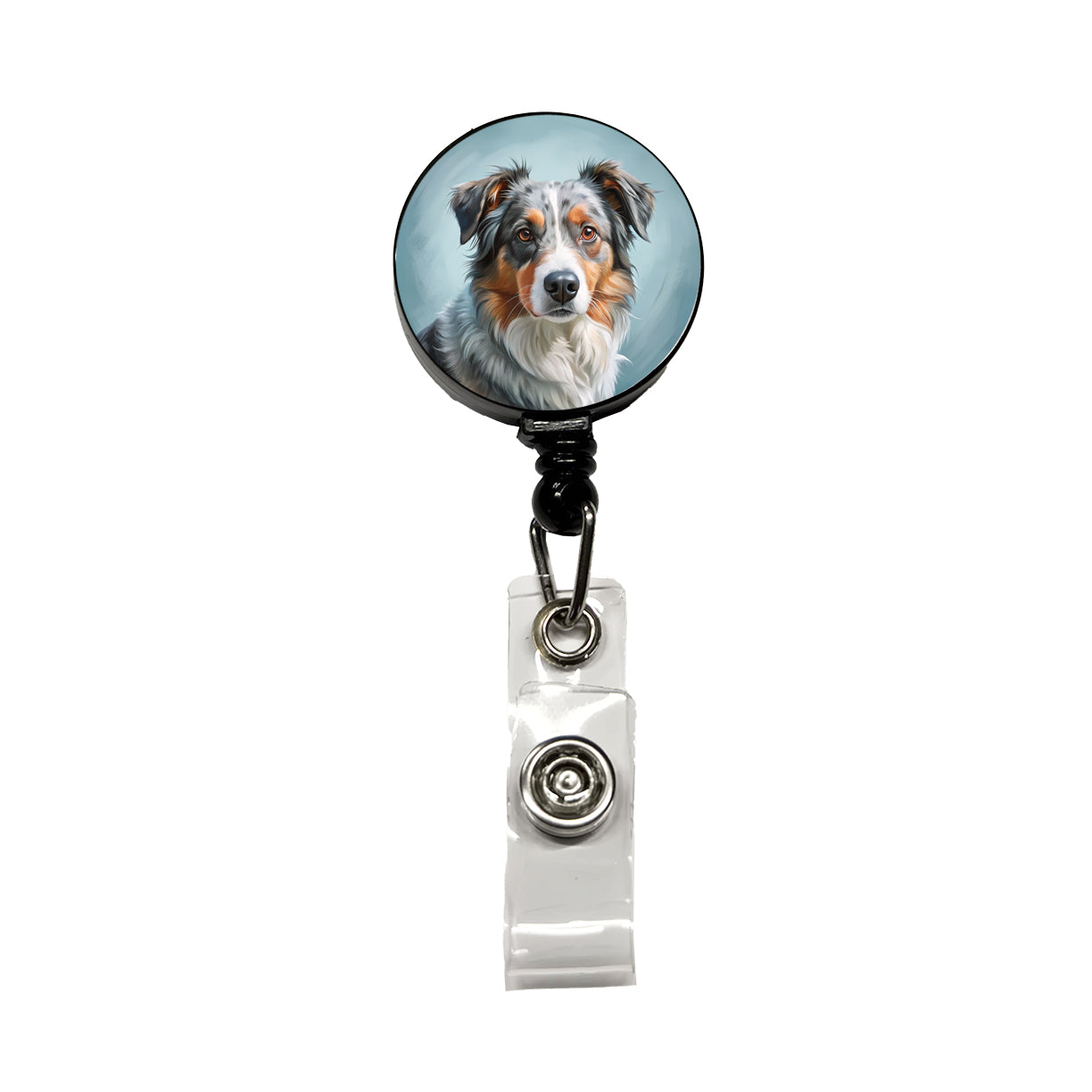 Australian Shepherd Dog Illustration Retractable ID Key Card Name Tag Badge Holder with Clip