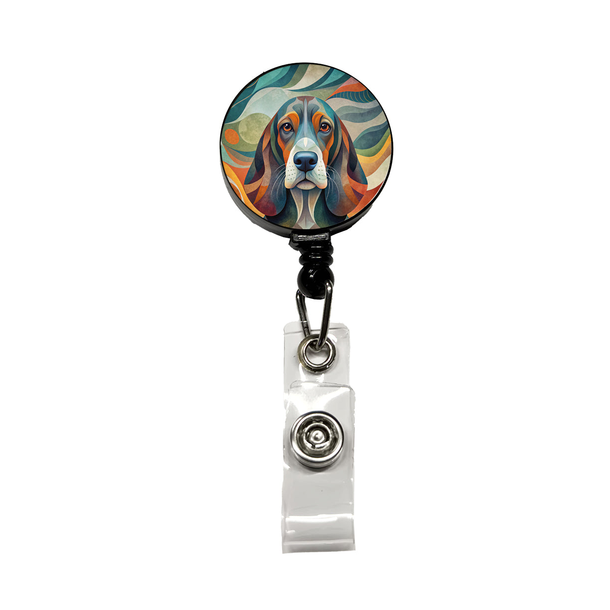 Basset Hound Dog Abstract Stylized Art Retractable ID Key Card Name Tag Badge Holder with Clip