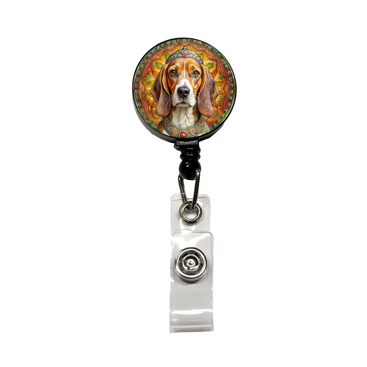 Beagle Dog Bohemian Art Retractable ID Key Card Name Tag Badge Holder with Clip