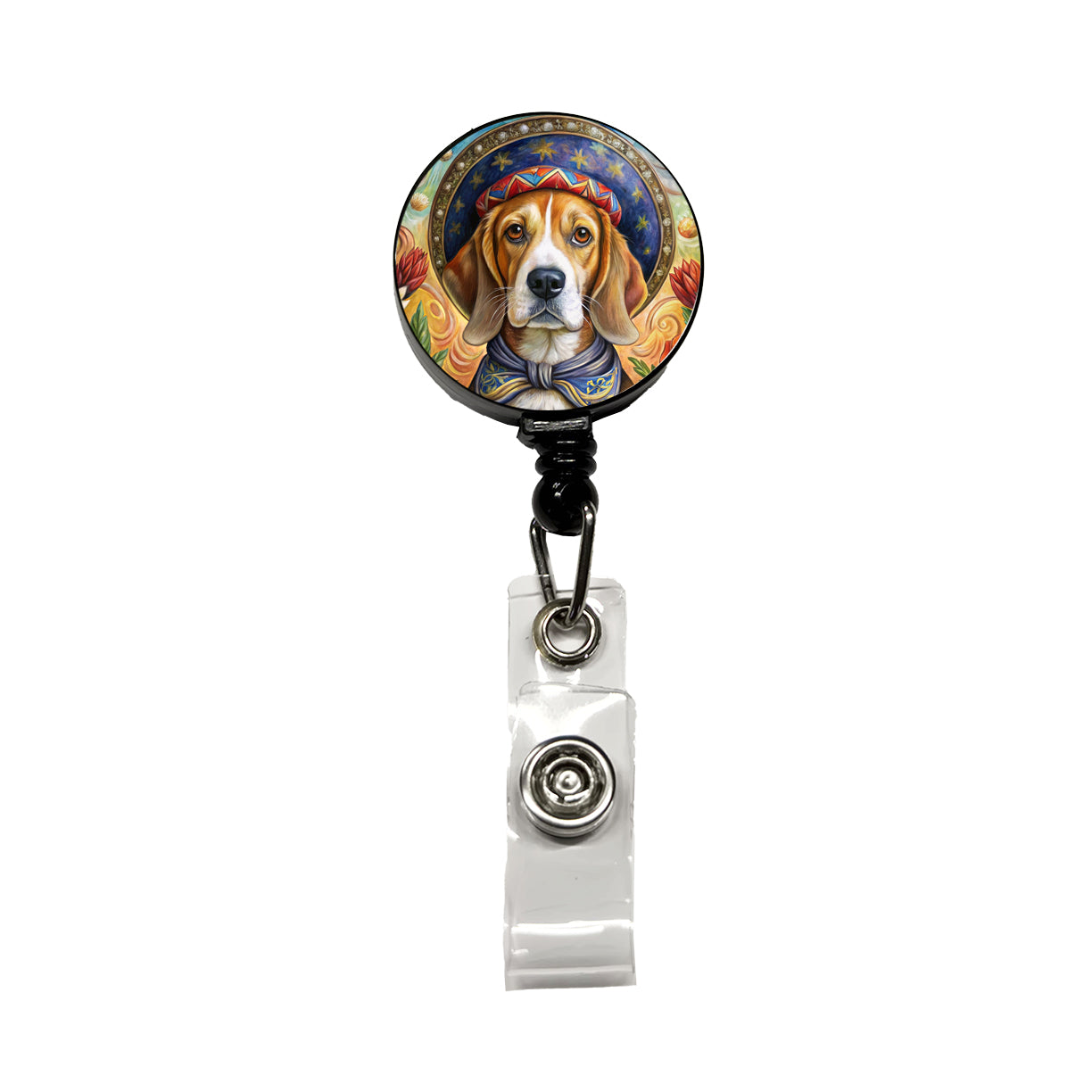 Beagle Dog French Bohemian Art Retractable ID Key Card Name Tag Badge Holder with Clip
