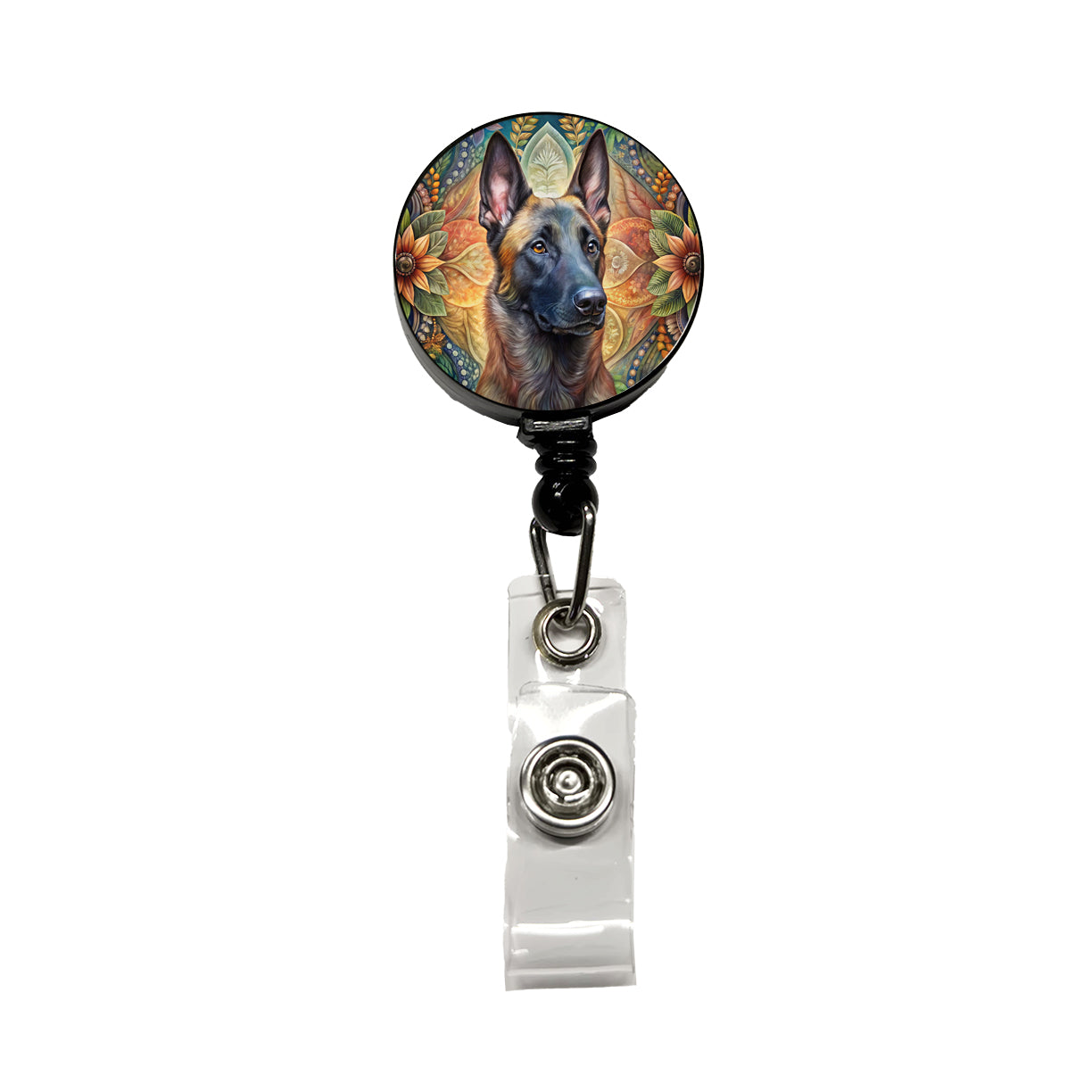 Belgian Malinois Dog Bohemian Art Retractable ID Key Card Name Tag Badge Holder with Clip