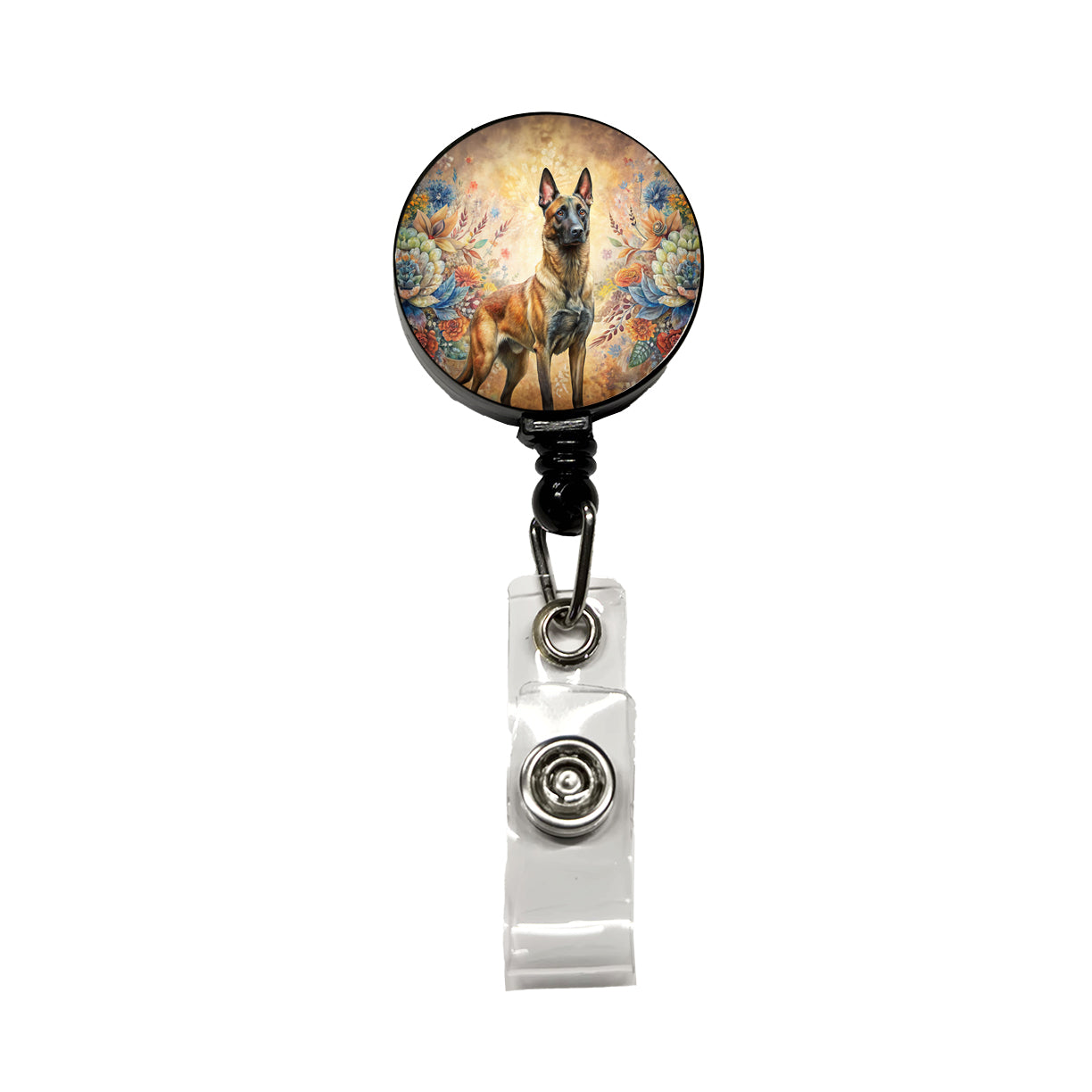 Belgian Malinois Dog French Bohemian Art Retractable ID Key Card Name Tag Badge Holder with Clip