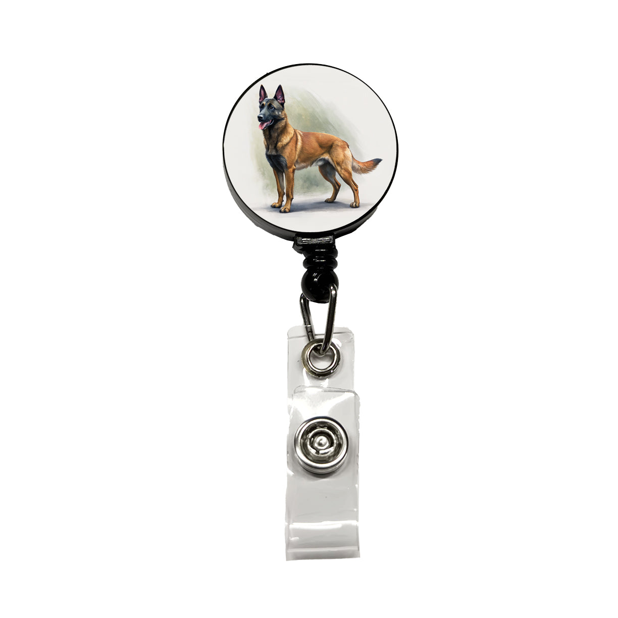 Belgian Malinois Dog Illustration Retractable ID Key Card Name Tag Badge Holder with Clip