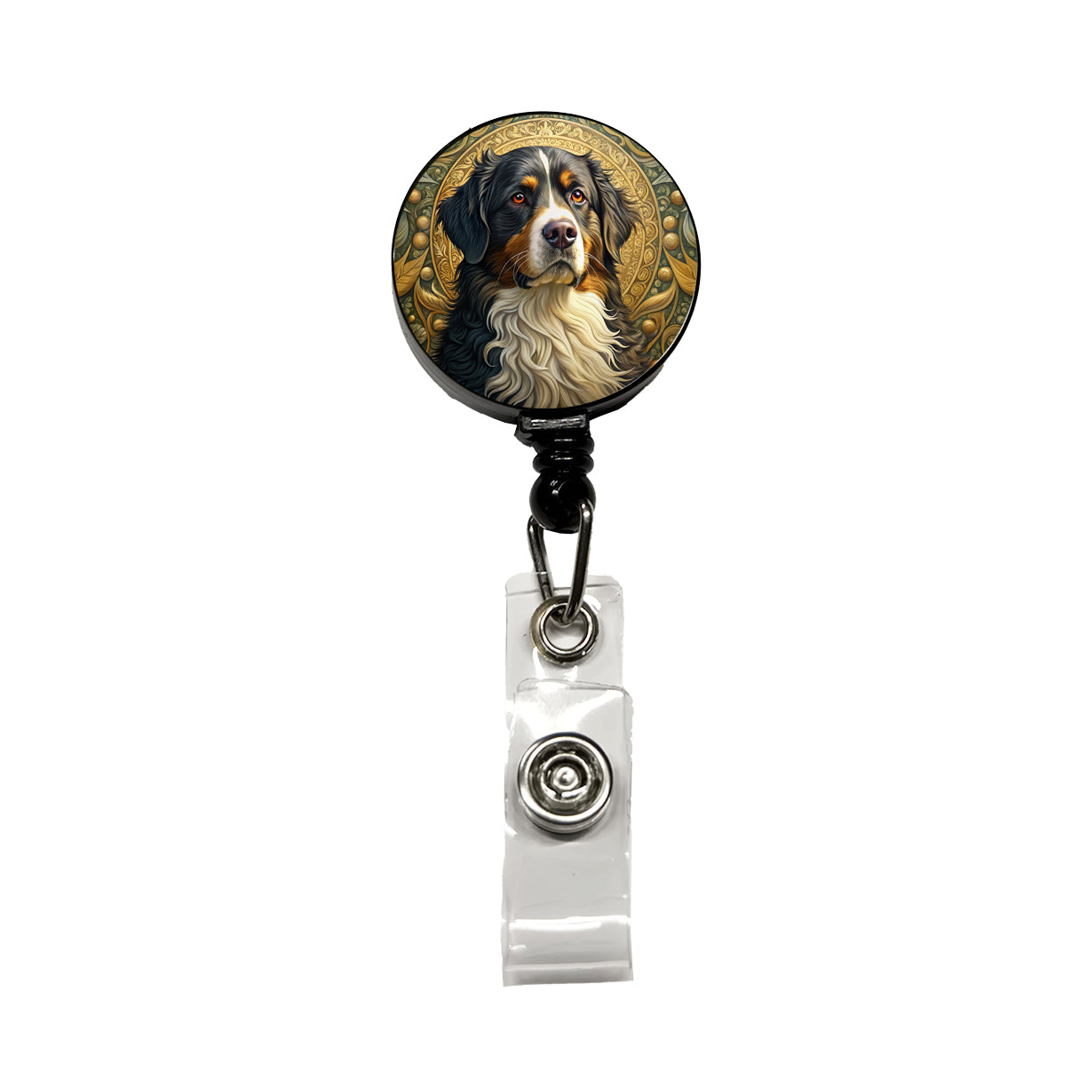 Bernese Mountain Dog Art Nouveau Retractable ID Key Card Name Tag Badge Holder with Clip