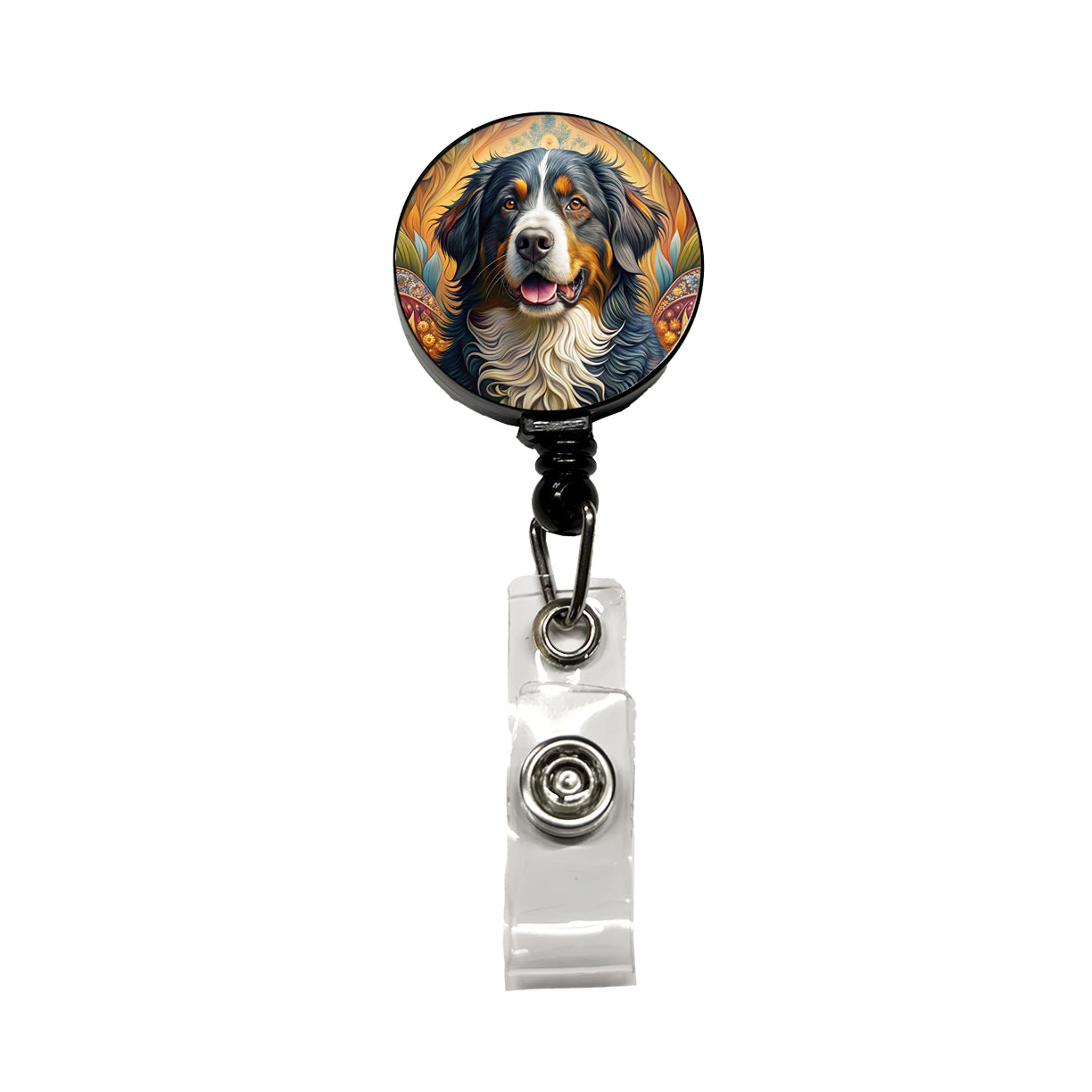 Bernese Mountain Dog Bohemian Art Retractable ID Key Card Name Tag Badge Holder with Clip