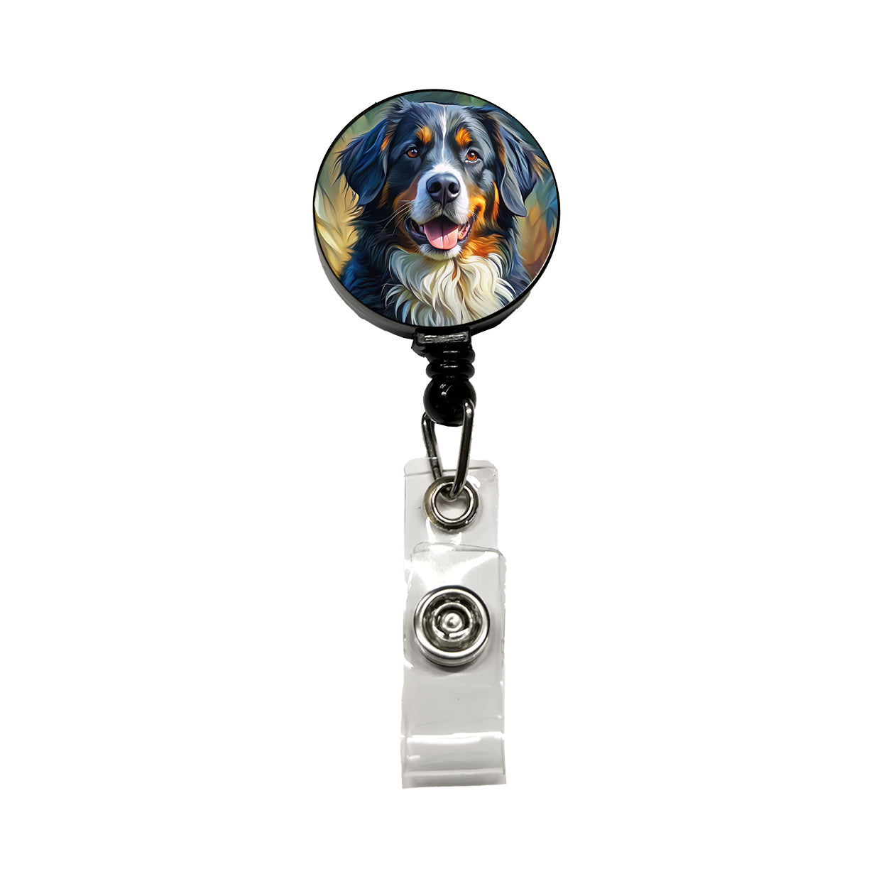 Bernese Mountain Dog Expressionism Art Retractable ID Key Card Name Tag Badge Holder with Clip