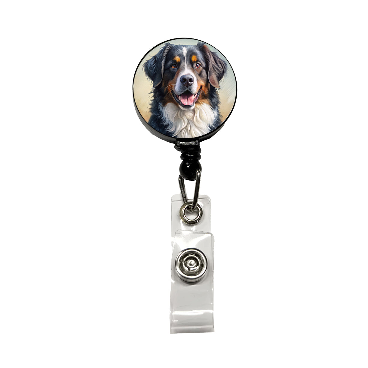 Bernese Mountain Dog Illustration Retractable ID Key Card Name Tag Badge Holder with Clip