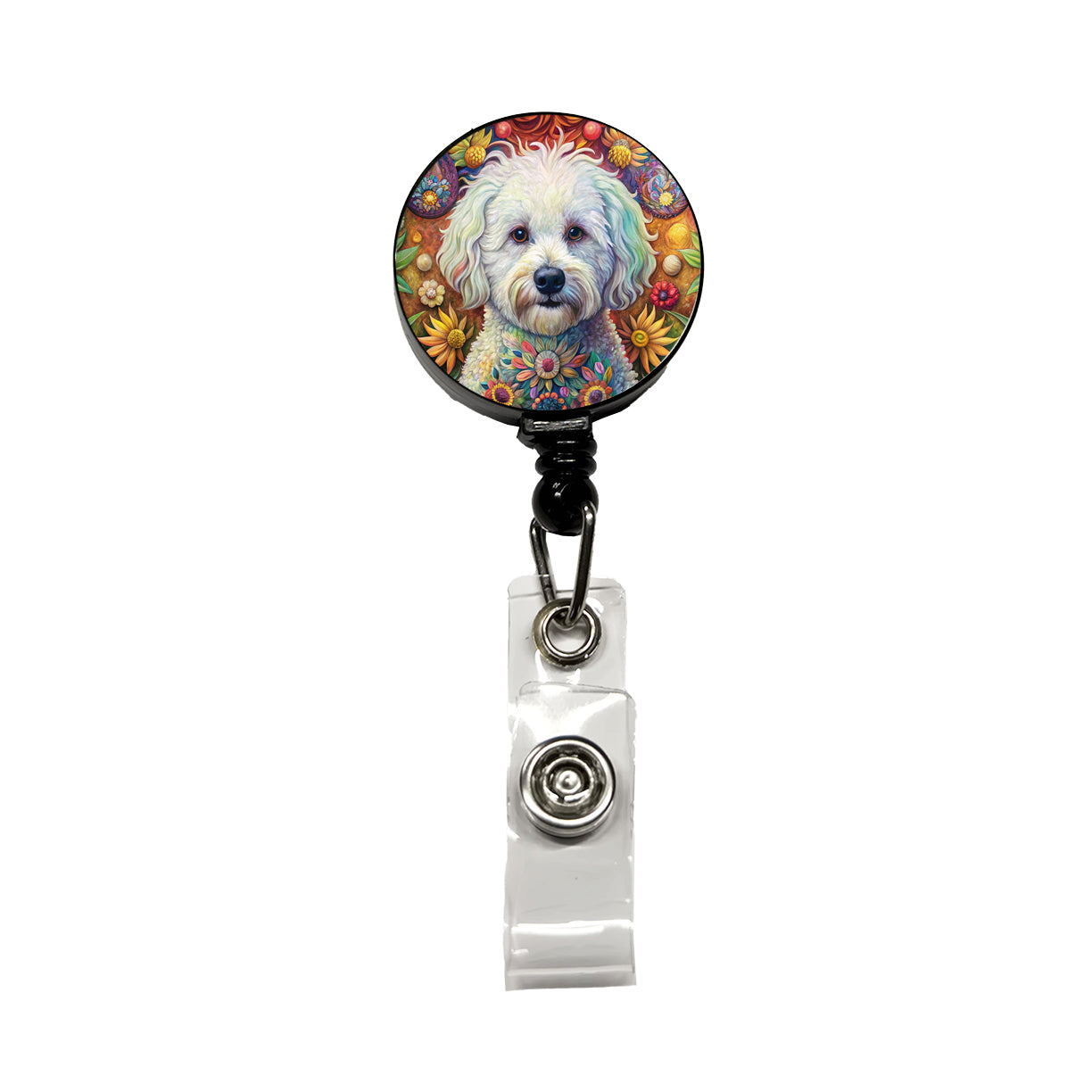 Bichon Frise Dog French Bohemian Art Retractable ID Key Card Name Tag Badge Holder with Clip