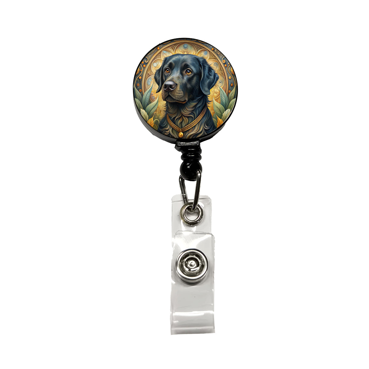 Black Labrador Retriever Dog Art Nouveau Retractable ID Key Card Name Tag Badge Holder with Clip