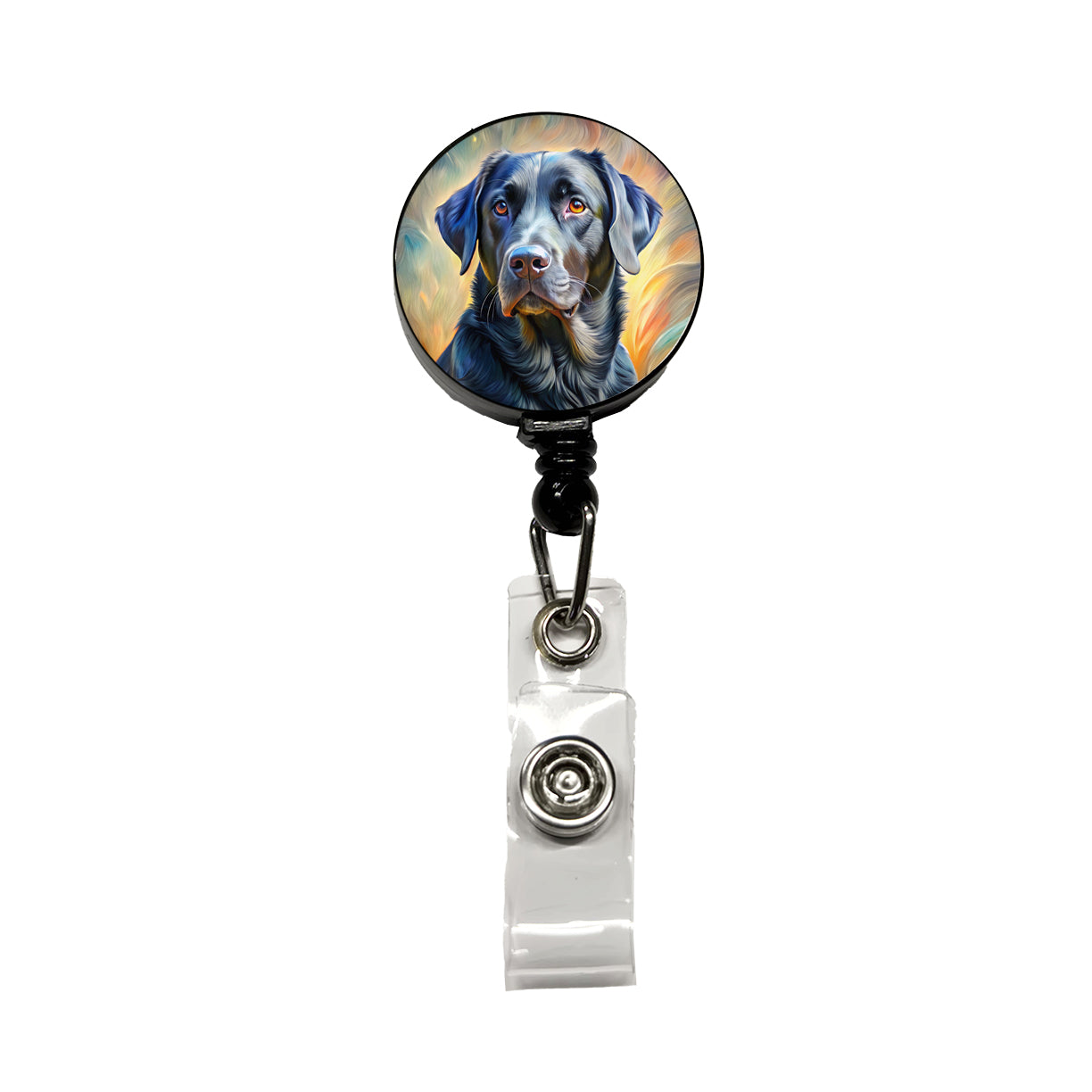 Black Labrador Retriever Dog Expressionism Art Retractable ID Key Card Name Tag Badge Holder with Clip