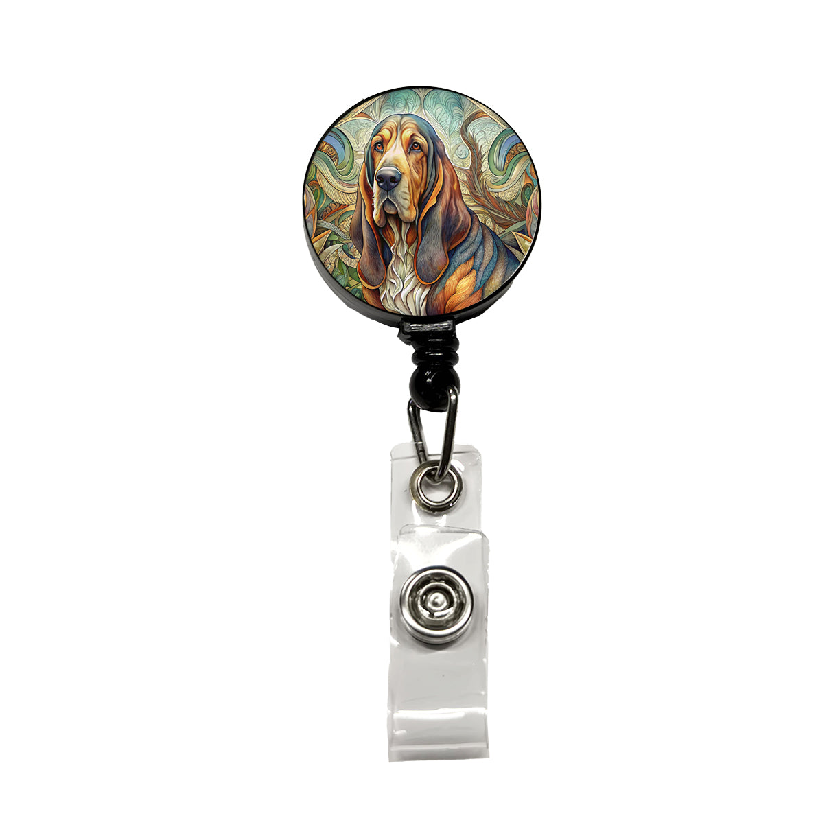 Bloodhound Dog Art Nouveau Retractable ID Key Card Name Tag Badge Holder with Clip