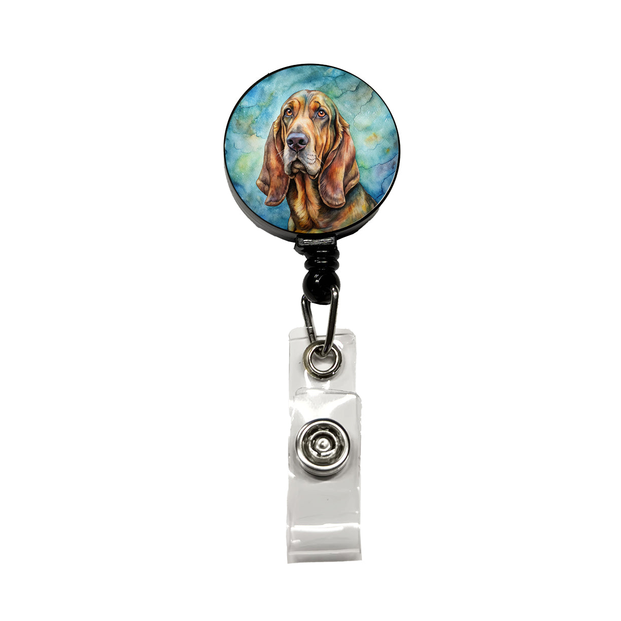 Bloodhound Dog Illustration Retractable ID Key Card Name Tag Badge Holder with Clip