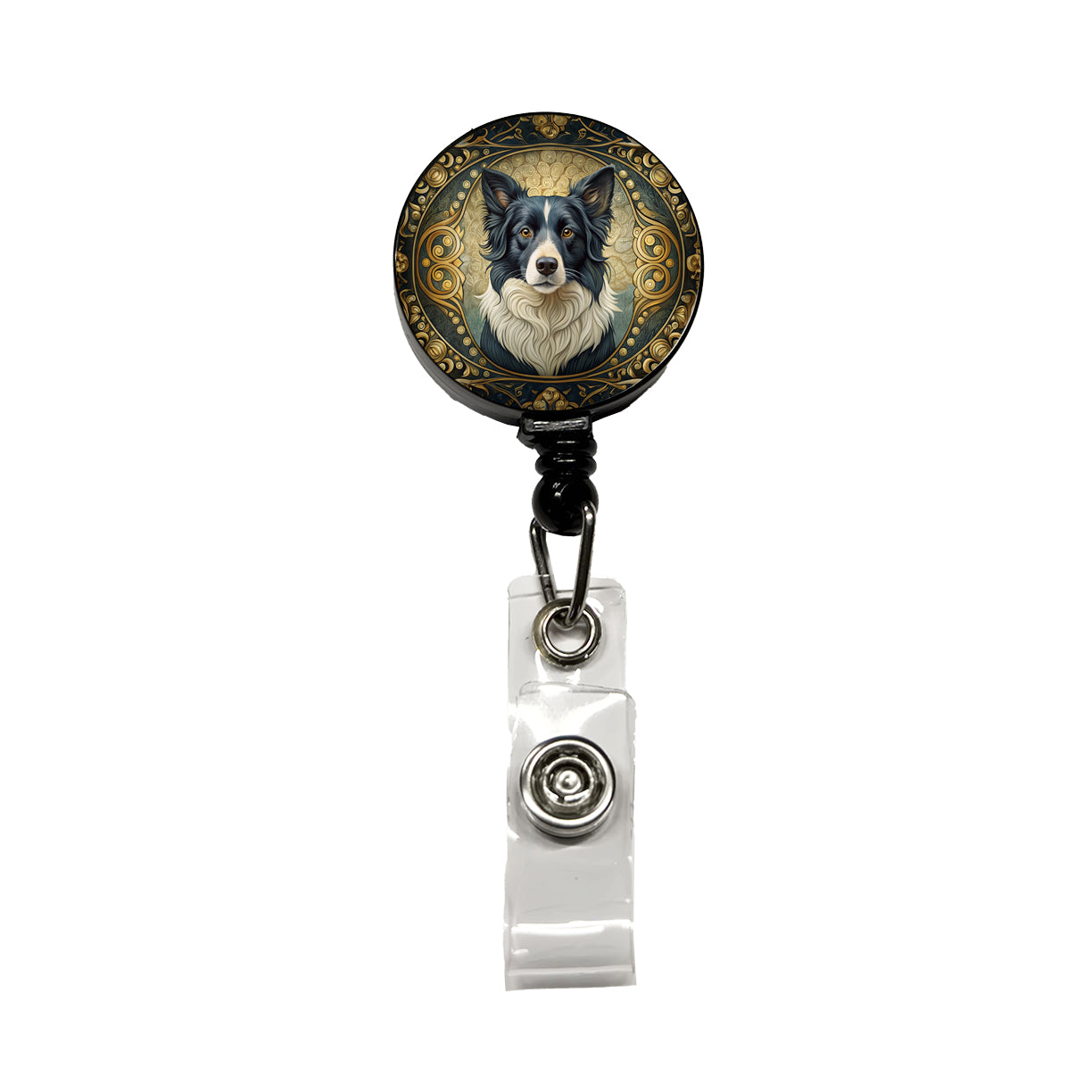 Border Collie Dog Art Nouveau Retractable ID Key Card Name Tag Badge Holder with Clip