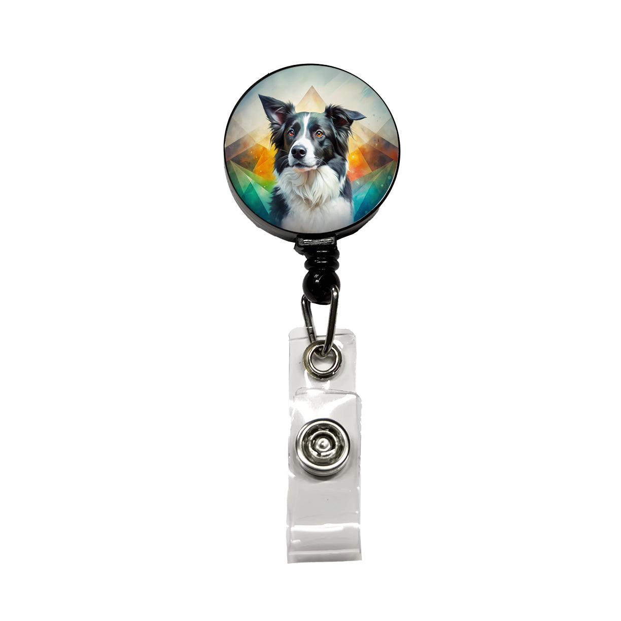 Border Collie Dog Contemporary Art Retractable ID Key Card Name Tag Badge Holder with Clip