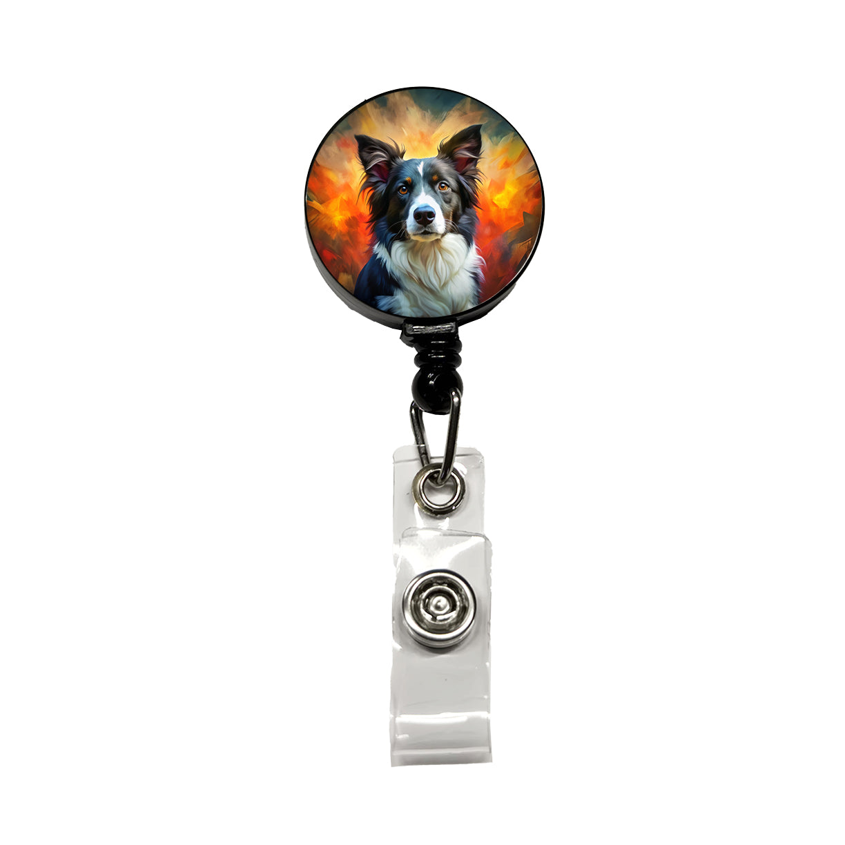 Border Collie Dog Expressionism Art Retractable ID Key Card Name Tag Badge Holder with Clip