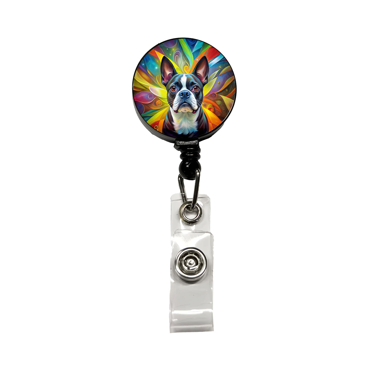 Boston Terrier Dog Abstract Art Retractable ID Key Card Name Tag Badge Holder with Clip