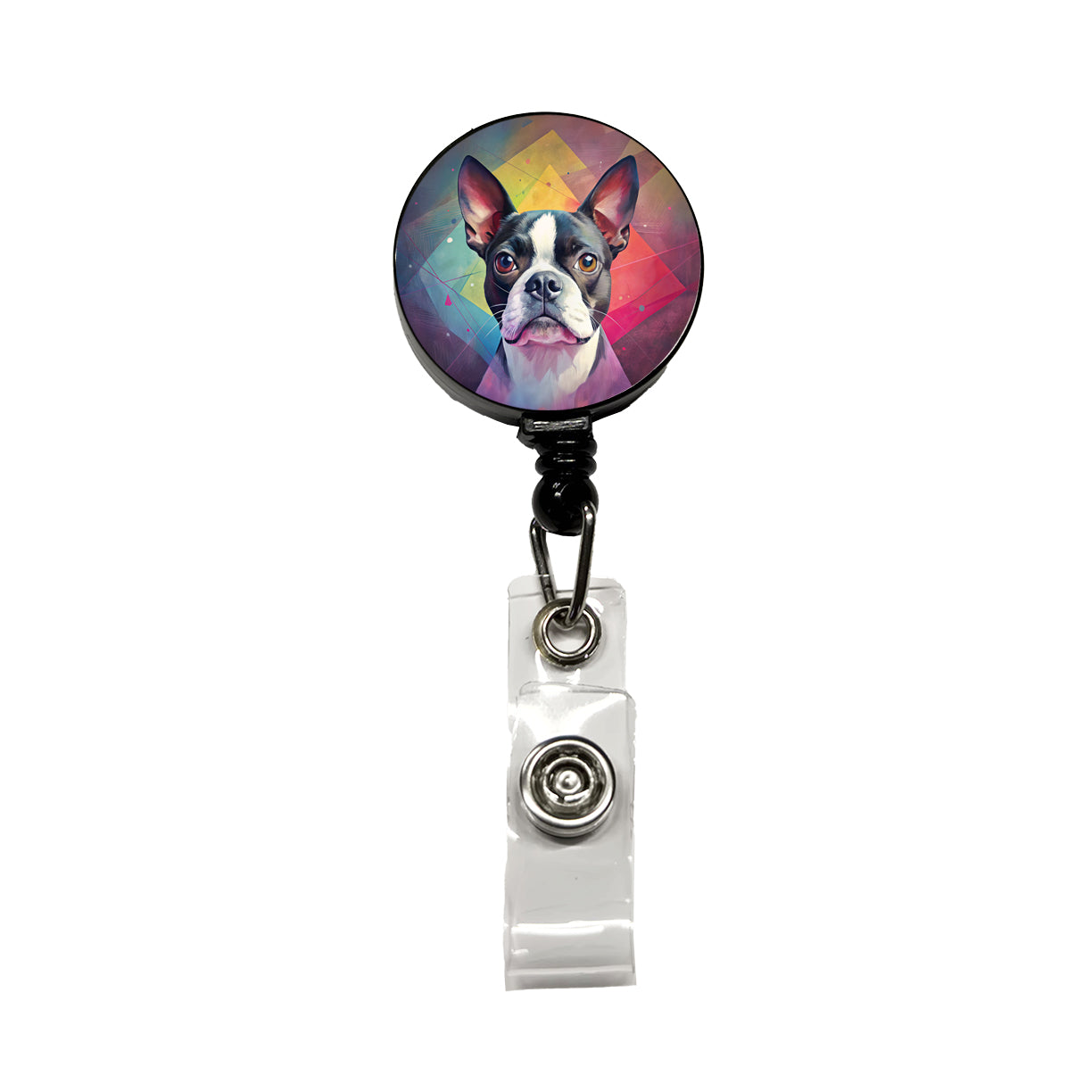 Boston Terrier Dog Contemporary Art Retractable ID Key Card Name Tag Badge Holder with Clip