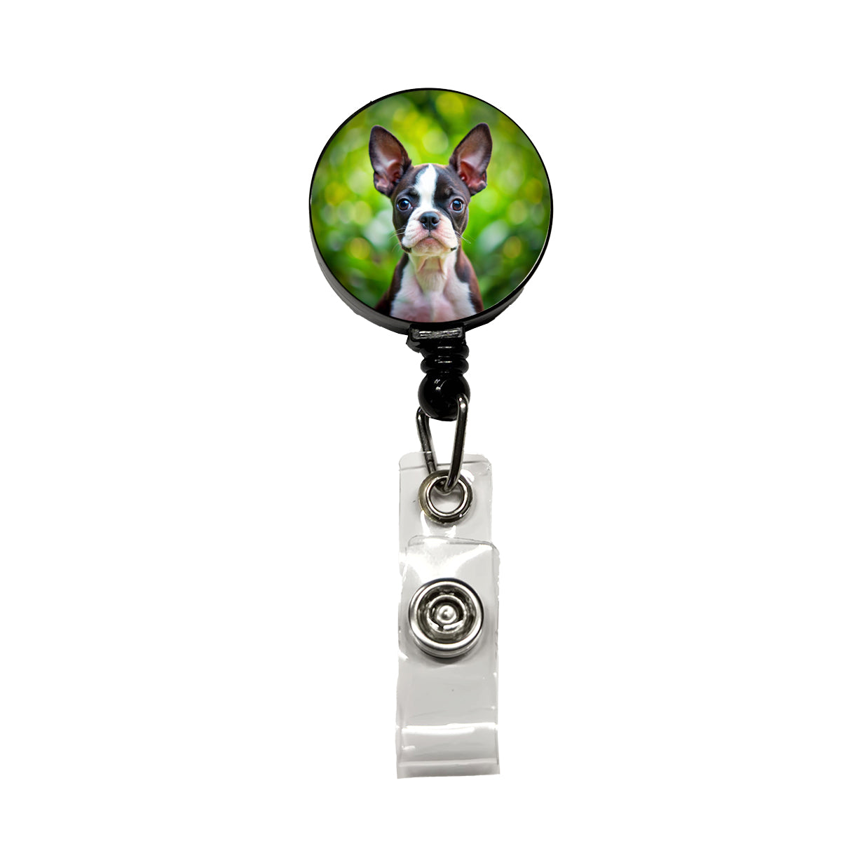 Boston Terrier Dog Puppy Photo Retractable ID Key Card Name Tag Badge Holder with Clip