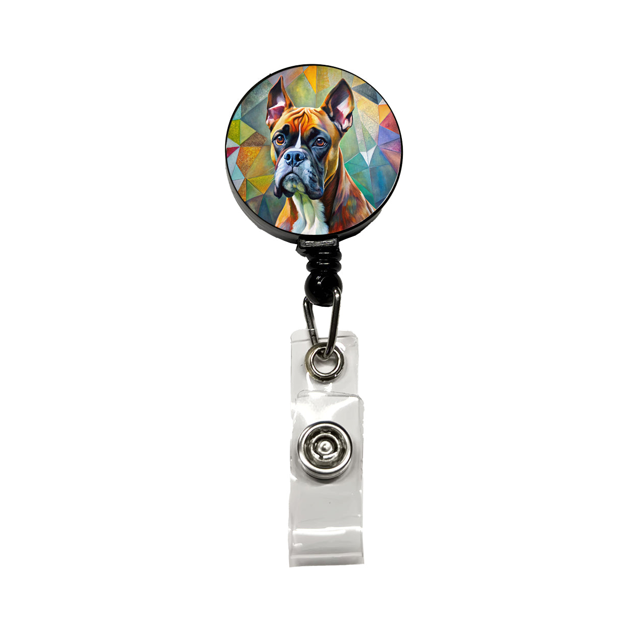 Boxer Dog Abstract Art Retractable ID Key Card Name Tag Badge Holder with Clip