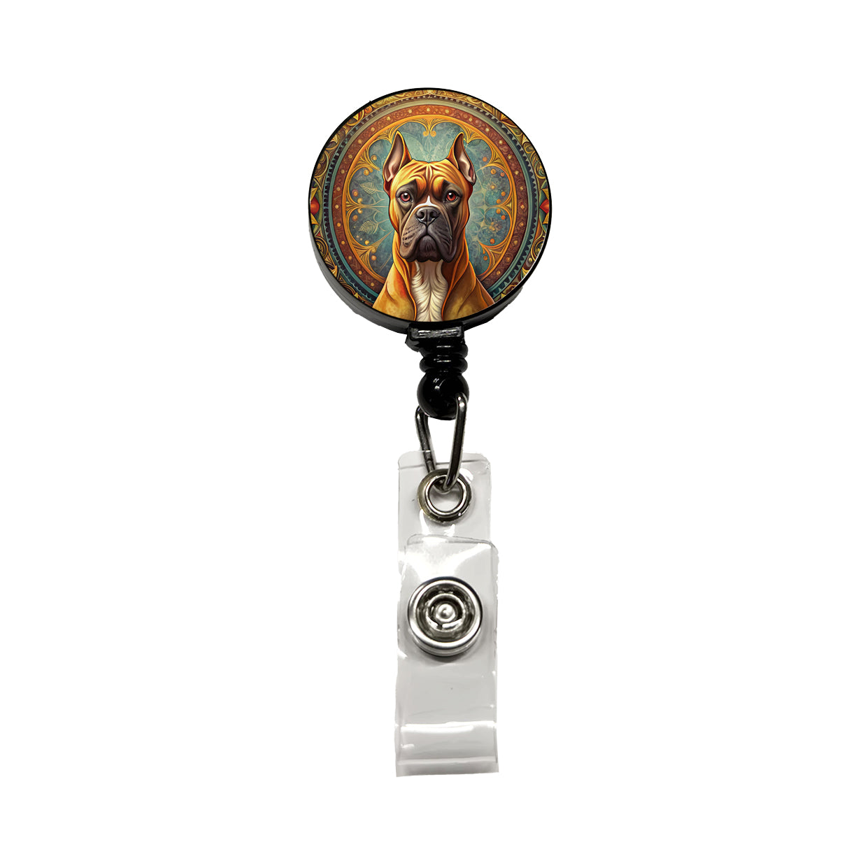 Boxer Dog Art Nouveau Retractable ID Key Card Name Tag Badge Holder with Clip