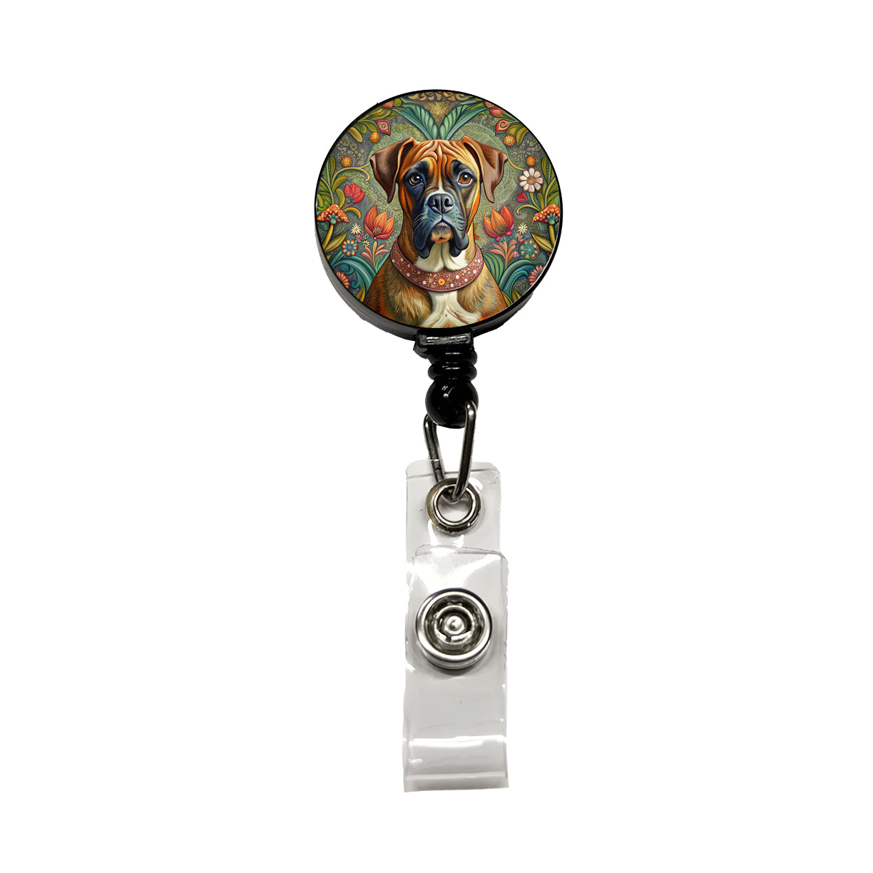 Boxer Dog French Bohemian Art Retractable ID Key Card Name Tag Badge Holder with Clip