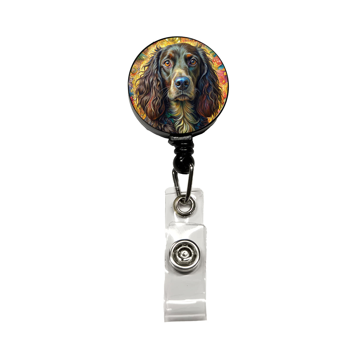 Boykin Spaniel Dog French Bohemian Art Retractable ID Key Card Name Tag Badge Holder with Clip