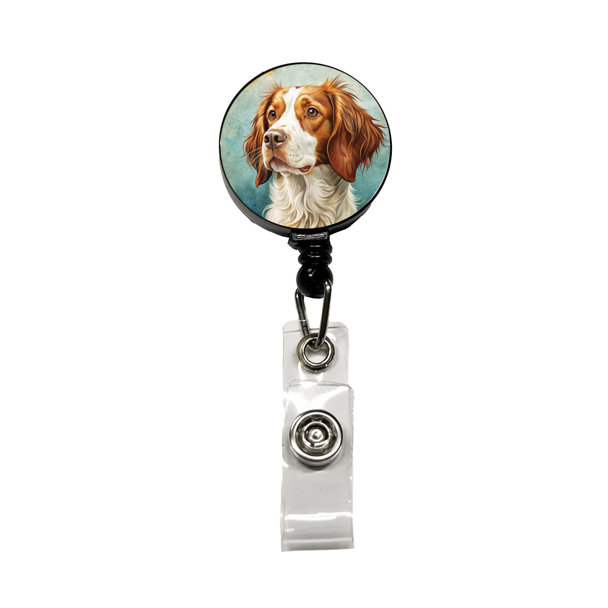 Brittany Spaniel Dog Art Nouveau Retractable ID Key Card Name Tag Badge Holder with Clip