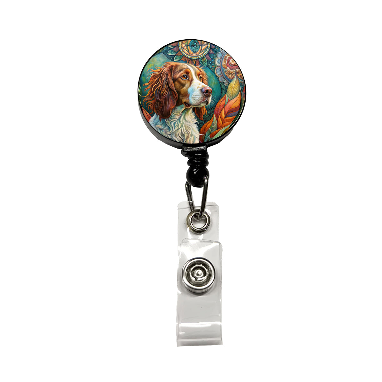 Brittany Spaniel Dog Bohemian Art Retractable ID Key Card Name Tag Badge Holder with Clip