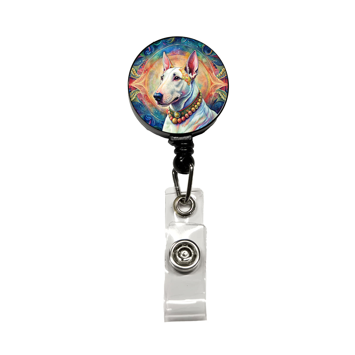 Bull Terrier Dog Bohemian Art Retractable ID Key Card Name Tag Badge Holder with Clip