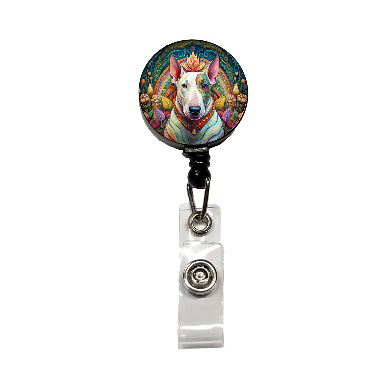 Bull Terrier Dog French Bohemian Art Retractable ID Key Card Name Tag Badge Holder with Clip