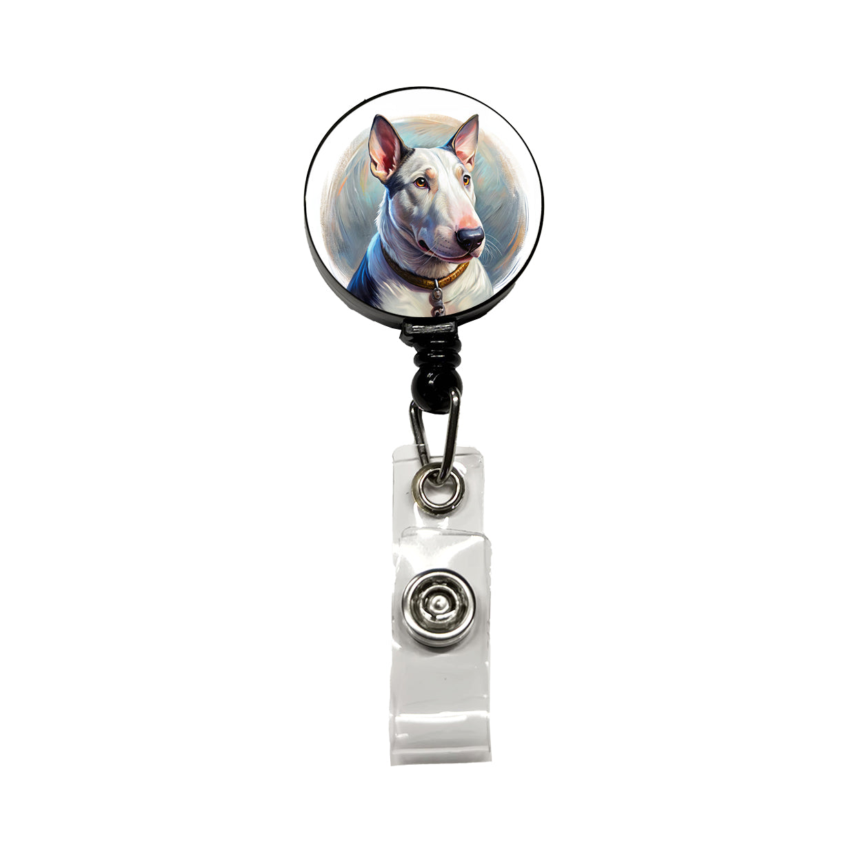 Bull Terrier Dog Illustration Retractable ID Key Card Name Tag Badge Holder with Clip