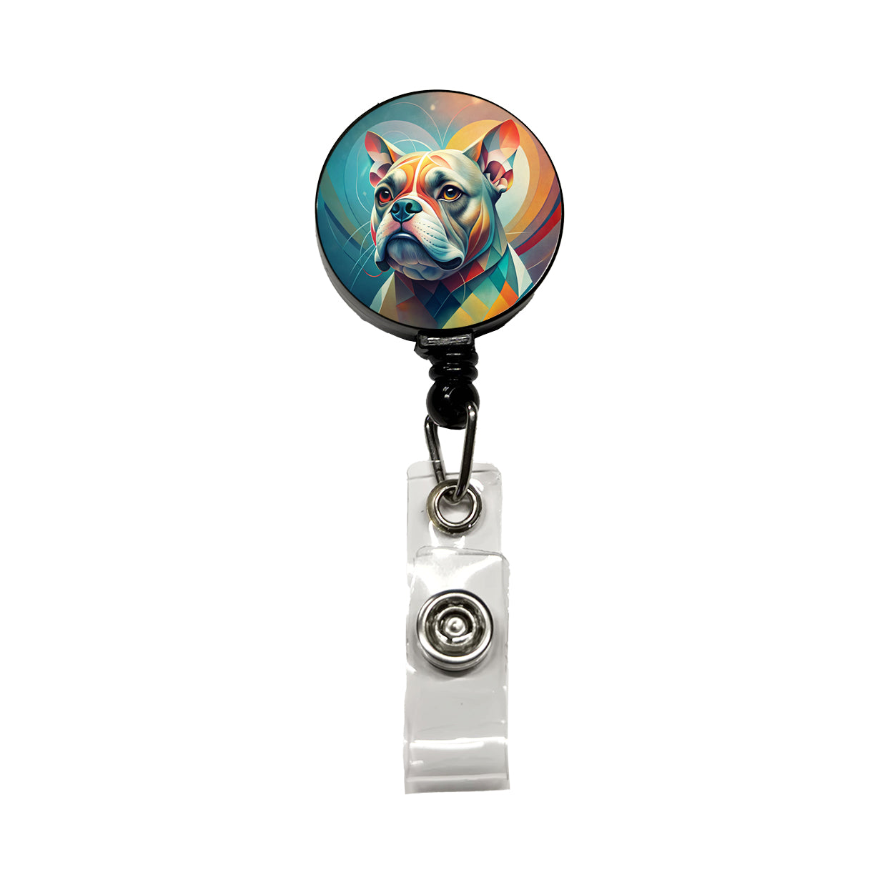 Bulldog Dog Abstract Stylized Art Retractable ID Key Card Name Tag Badge Holder with Clip