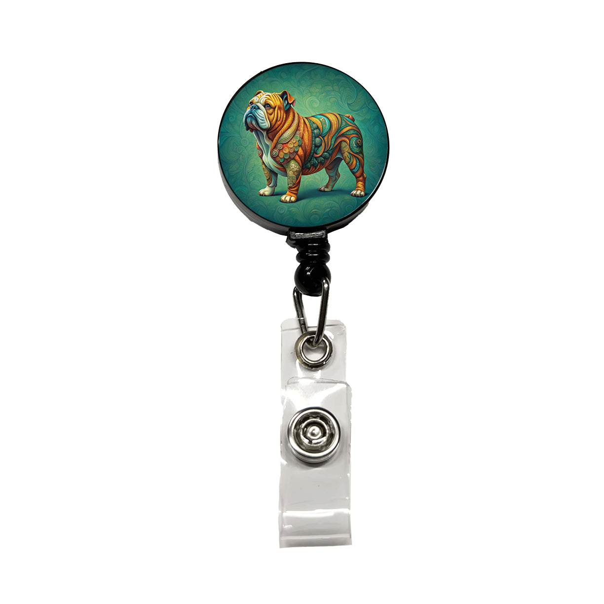 Bulldog Dog Art Nouveau Retractable ID Key Card Name Tag Badge Holder with Clip