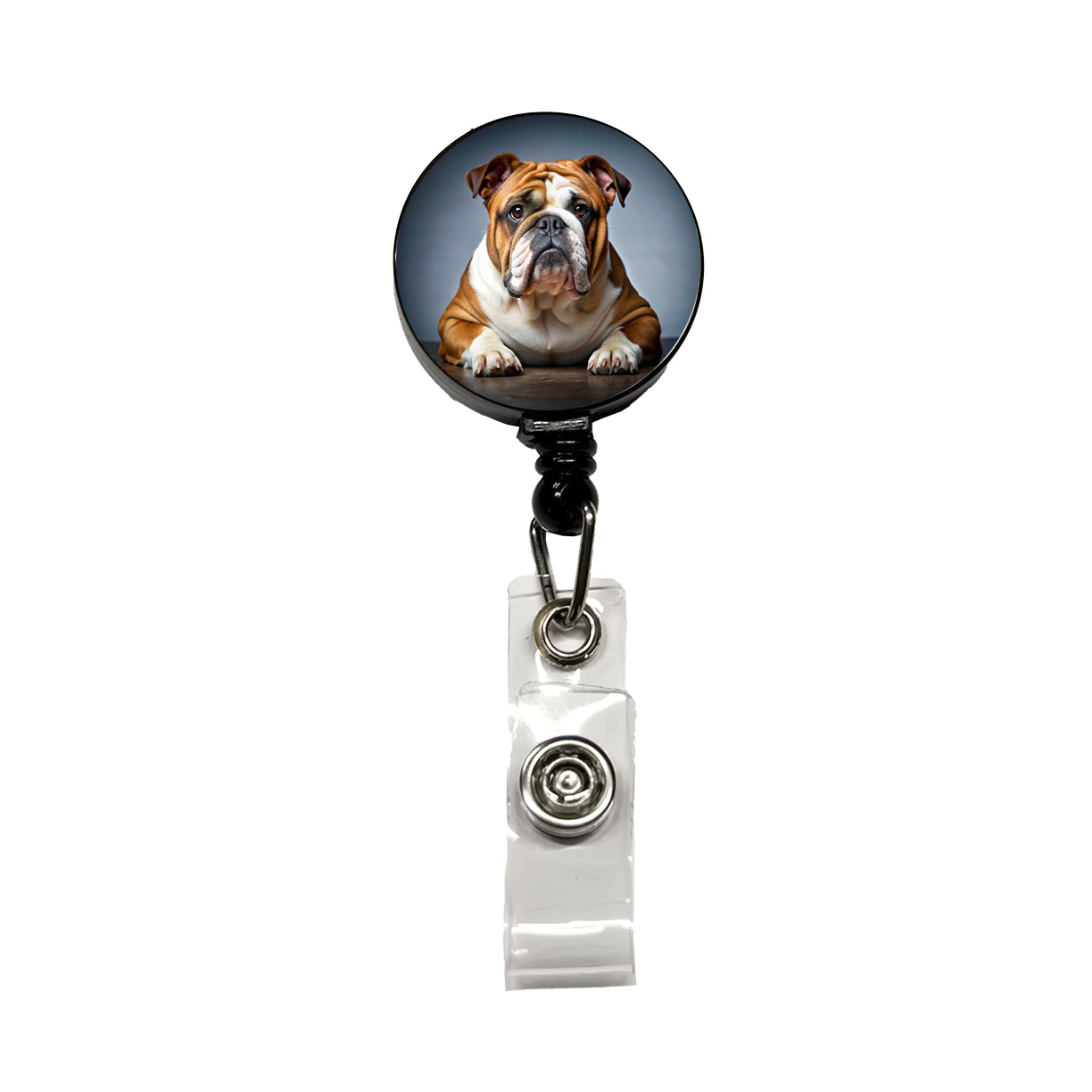 Bulldog Dog Photo Retractable ID Key Card Name Tag Badge Holder with Clip
